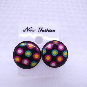 💎4/25💎NOS Vintage Retro 1980s Style Multi-colored Button Pierced Stud Earrings